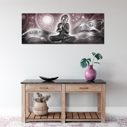 Runa Art Wandbild Buddha Zen 1 Teilig 100 x 40 cm Modern Bild auf Vlies Leinwand Feng Shui Wohnzimmer Schlafzimmer Rosa Grau 041612c