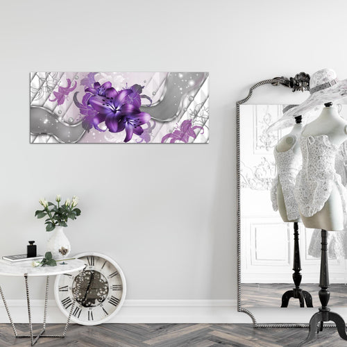 Runa Art Wandbild Blumen Lilien 1 Teilig 100 x 40 cm Modern Bild auf Vlies Leinwand Abstrakt Wohnzimmer Violett Lila 016512c