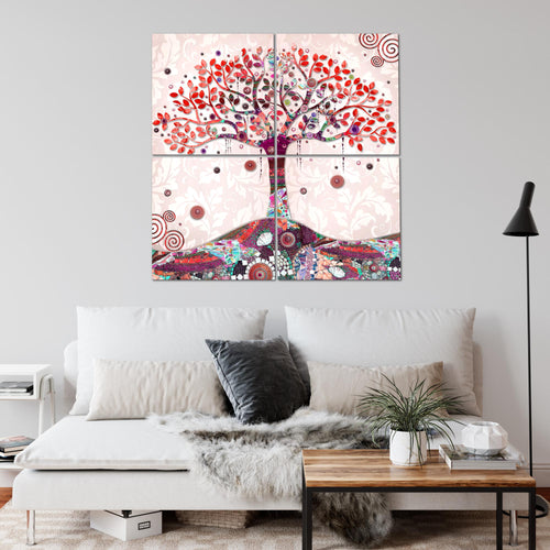 Runa Art - Bilder Gustav Klimt - Baum des Lebens Wandbild auf Vlies Leinwand Wohnzimmer 4 Teilig 80 x 80 cm Modern 004643a