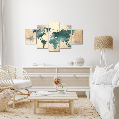 Runa Art - Bilder Weltkarte 200 x 100 cm 5 Teilig XXL Wanddekoration Design Pink 026051b