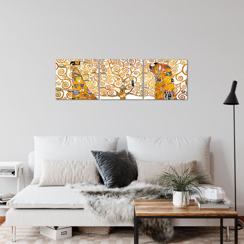 Runa Art - Bilder Gustav Klimt Baum des Lebens 120 x 40 cm 3 Teilig Wandbild auf Vlies Leinwand Gelb Mehrteilig Modern 700033a