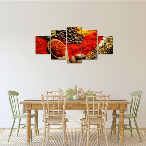 Runa Art - Bilder Küche Gewürze 200 x 100 cm 5 Teilig XXL Wanddekoration Design Rot 500451a