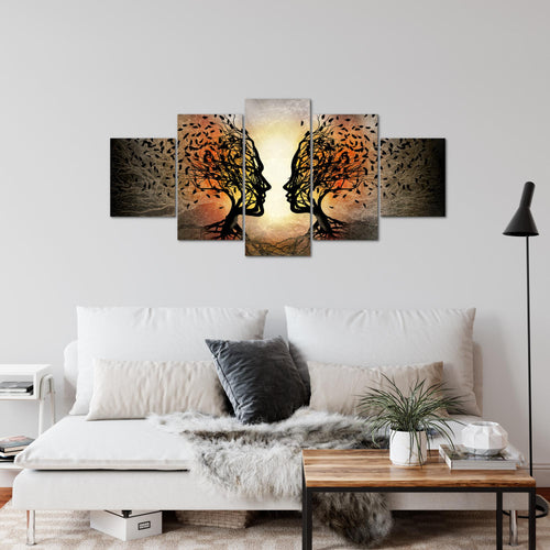 Runa Art Bild Wohnzimmer Schlafzimmer Liebe Paar 5 Teilig Bäume Schwarz Orange Wandbilder auf Vlies Leinwand 041253a