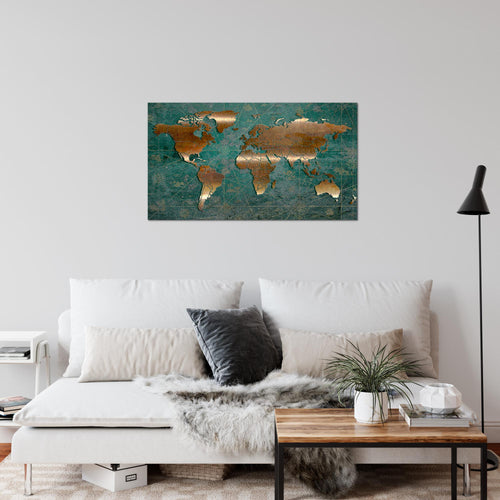 Runa Art Bild Weltkarte Modern Wandbilder Wohnzimmer Büro 1 Teilig - Made In Germany - Antik Grün Braun Flur 109015b
