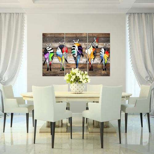 Runa Art Wandbilder Zebra Bild XXL Wohnzimmer Schlafzimmer Grau Bunt Abstrakt 120 x 80 cm 3 Teilig 034031c