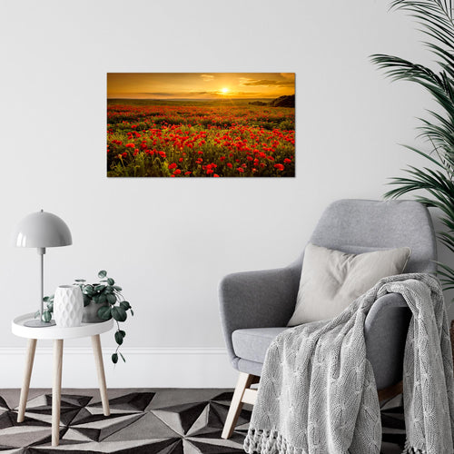 Runa Art Bild Mohnblumen Modern Wandbilder Wohnzimmer Schlafzimmer 1 Teilig - Made In Germany - Blumenwiese Sonnenutergang Rot Flur 043915a