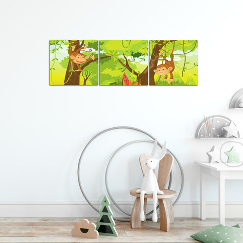 Runa Art Bilder Tiere Dschungel 3 Teilig Bild auf Vlies Leinwand Deko Spielzimmer Baby 90 x 30 cm Kinderzimmer Bunt 001834b