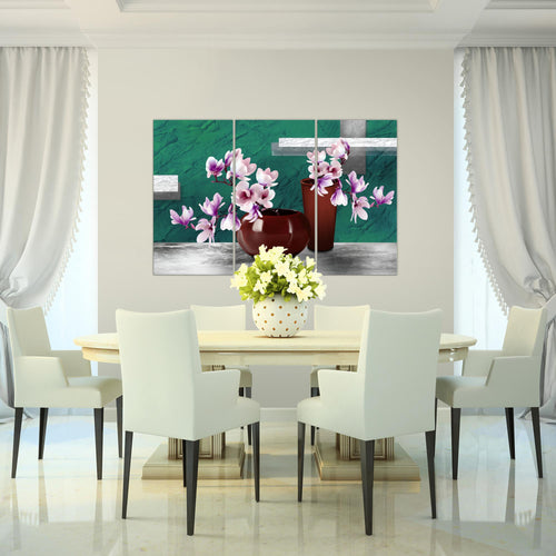 Runa Art Wandbilder Blumen Abstrakt Bild XXL Wohnzimmer Schlafzimmer Grau Rot Blumenvase 120 x 80 cm 3 Teilig 035231a