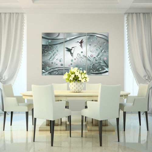 Runa Art Wandbilder Vintage Vogel Bild XXL Wohnzimmer Schlafzimmer Türkis Grau Abstrakt 120 x 80 cm 3 Teilig 038331b