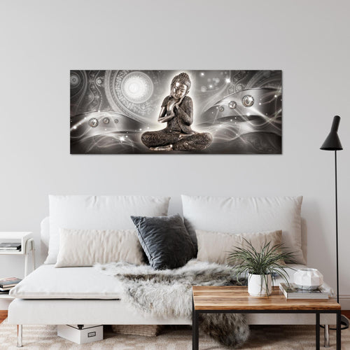 Runa Art Wandbild Buddha Zen 1 Teilig 100 x 40 cm Modern Bild auf Vlies Leinwand Feng Shui Wohnzimmer Schlafzimmer Grau 041612b