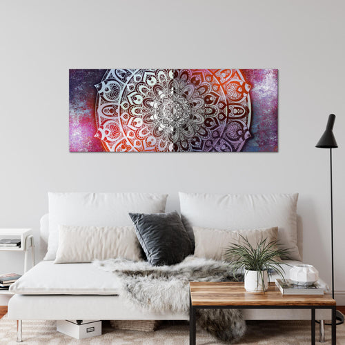 Runa Art Wandbild Mandala Abstrakt 1 Teilig 100 x 40 cm Modern Bild auf Vlies Leinwand Orientalisch Wohnzimmer Schlafzimmer Lila Violett 040112b