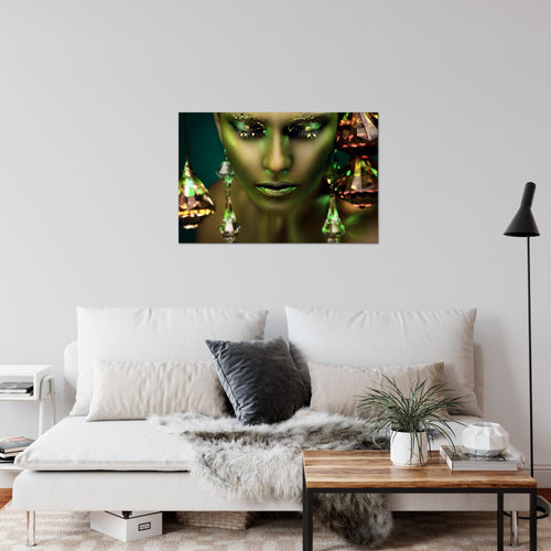 Runa Art Bild Frau Gesicht Lippen Modern Wandbilder Wohnzimmer Schlafzimmer 1 Teilig - Made In Germany - Kosmetik Fashion Grün Gold Flur 042115b