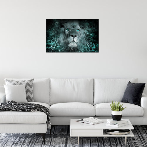 Runa Art Bild Afrika Löwe Modern Wandbilder Wohnzimmer Schlafzimmer 1 Teilig - Made In Germany - Abstrakt Tiere Schwarz Türkis Flur 040715b