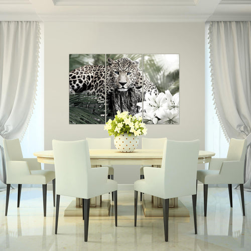 Runa Art Wandbilder Afrika Leopard Bild XXL Wohnzimmer Schlafzimmer Schwarz Weiss Tiere 120 x 80 cm 3 Teilig 006731c