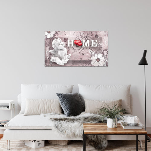 Runa Art Bild Engel Vintage Modern Wandbilder Wohnzimmer Schlafzimmer 1 Teilig - Made In Germany - Blumen Grau Rot Flur 030815c
