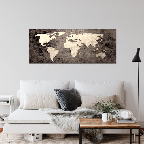 Runa Art Wandbild Weltkarte 1 Teilig 100 x 40 cm Modern Bild auf Vlies Leinwand Vintage Antik Büro Wohnzimmer Braun 101712c