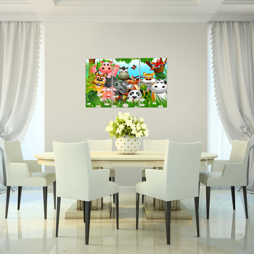 Runa Art Wandbilder Kinderzimmer Waldtiere Bild XXL Babyzimmer Spielzimmer Grün Blau Baby 120 x 80 cm 3 Teilig 014631a