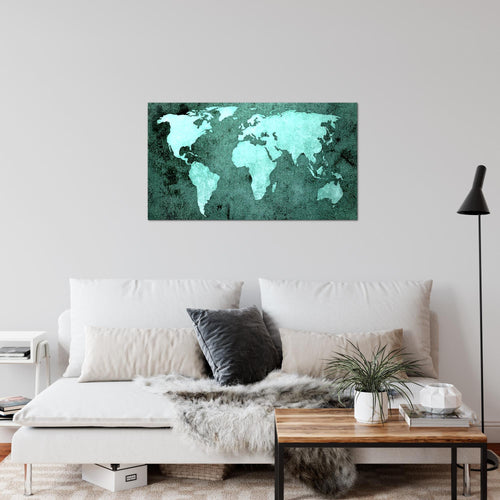 Runa Art Bild Weltkarte Modern Wandbilder Wohnzimmer Büro 1 Teilig - Made In Germany - Vintage Antik Türkis Flur 101715b