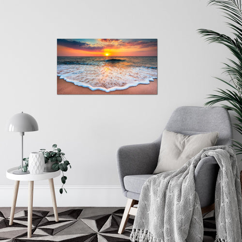 Runa Art Bild Strand Meer Modern Wandbilder Wohnzimmer Schlafzimmer 1 Teilig - Made In Germany - Sonnenuntergang Orange Flur 044515a