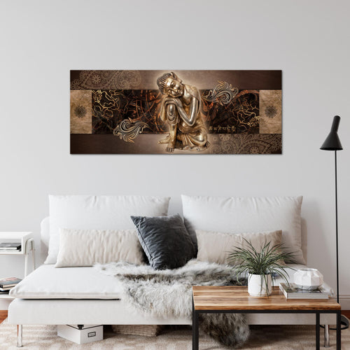Runa Art Wandbild Buddha Zen 1 Teilig 100 x 40 cm Modern Bild auf Vlies Leinwand Feng Shui Wohnzimmer Schlafzimmer Braun 041312b