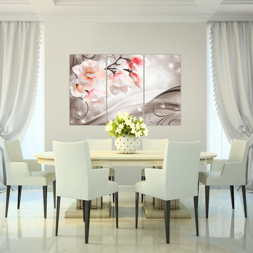 Runa Art Wandbilder Blumen Abstrakt Bild XXL Wohnzimmer Schlafzimmer Beige Braun Diamant 120 x 80 cm 3 Teilig 035331b