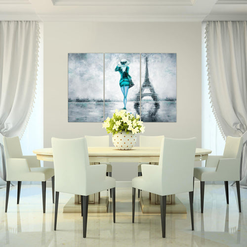 Runa Art Wandbilder Paris Eifelturm Bild XXL Wohnzimmer Schlafzimmer Türkis Grau Abstrakt 120 x 80 cm 3 Teilig 035631b