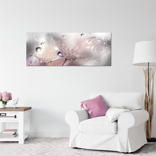 Runa Art Wandbild Blumen Pusteblumen 100 x 40 cm Modern Bild auf Vlies Leinwand Morgentau Wohnzimmer Rosa Grau 043112b