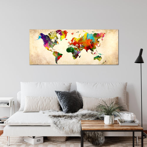 Runa Art Wandbild Weltkarte 1 Teilig 100 x 40 cm Modern Bild auf Vlies Leinwand Kontinente Büro Wohnzimmer Bunt Grün 105112b