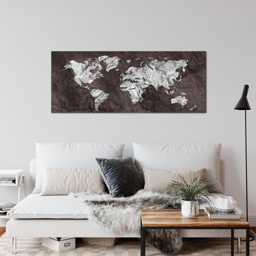 Runa Art Wandbild Weltkarte 1 Teilig 100 x 40 cm Modern Bild auf Vlies Leinwand Karte Beton Büro Wohnzimmer Grün 002912c