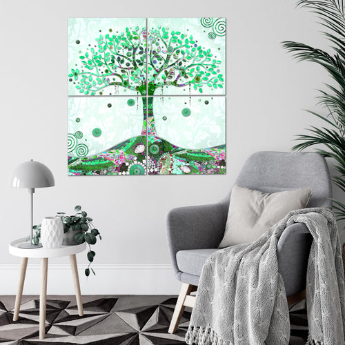 Runa Art - Bilder Gustav Klimt - Baum des Lebens Wandbild auf Vlies Leinwand Wohnzimmer 4 Teilig 80 x 80 cm Modern 004643a