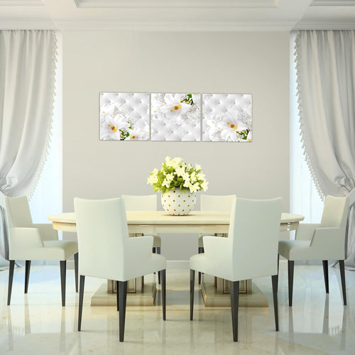 Runa Art Bilder Blumen Abstrakt 3 Teilig Bild auf Vlies Leinwand Deko Wohnzimmer 90 x 30 cm Lilien Grau Gelb 030334a