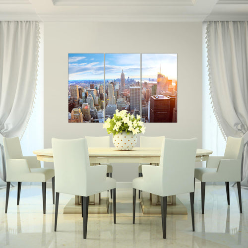 Runa Art Bild New York Skyline Modern Wandbilder Wohnzimmer Büro 1 Teilig - Made In Germany - NY City Blau Beige Flur 010215a