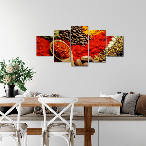 Runa Art Bild Esszimmer Küchenbilder Küche Gewürze 5 Teilig Esszimmer Rot Wandbilder auf Vlies Leinwand 500453a