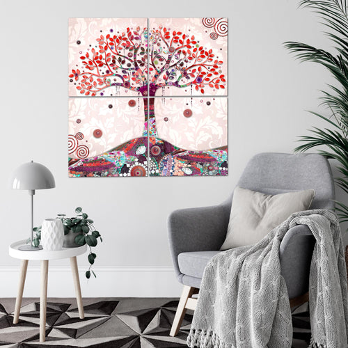 Runa Art - Bilder Gustav Klimt - Baum des Lebens Wandbild auf Vlies Leinwand Wohnzimmer 4 Teilig 80 x 80 cm Modern 004643a