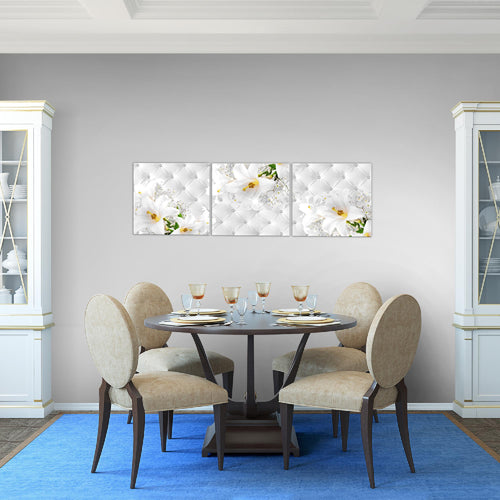 Runa Art Bilder Blumen Abstrakt 3 Teilig Bild auf Vlies Leinwand Deko Wohnzimmer 90 x 30 cm Lilien Grau Gelb 030334a