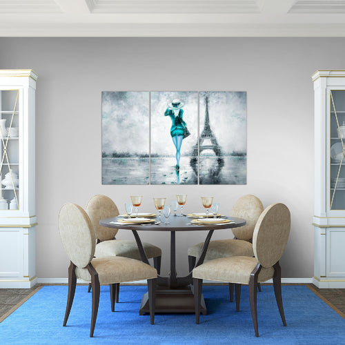 Runa Art Wandbilder Paris Eifelturm Bild XXL Wohnzimmer Schlafzimmer Türkis Grau Abstrakt 120 x 80 cm 3 Teilig 035631b