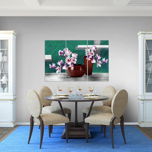 Runa Art Wandbilder Blumen Abstrakt Bild XXL Wohnzimmer Schlafzimmer Türkis Grau Blumenvase 120 x 80 cm 3 Teilig 035231b