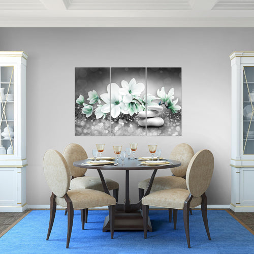 Runa Art Wandbilder Blumen Magnolien Bild XXL Wohnzimmer Schlafzimmer Schwarz Weiss Abstrakt 120 x 80 cm 3 Teilig 035431c