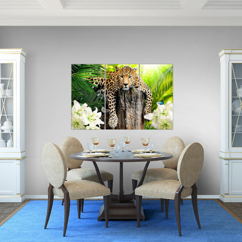 Runa Art Wandbilder Afrika Leopard Bild XXL Wohnzimmer Schlafzimmer Schwarz Weiss Tiere 120 x 80 cm 3 Teilig 006731c