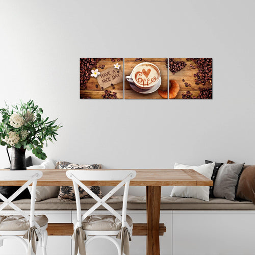 Runa Art - Bilder Küche Kaffee 120 x 40 cm 3 Teilig Wandbild auf Vlies Leinwand Braun Mehrteilig Modern 501233a
