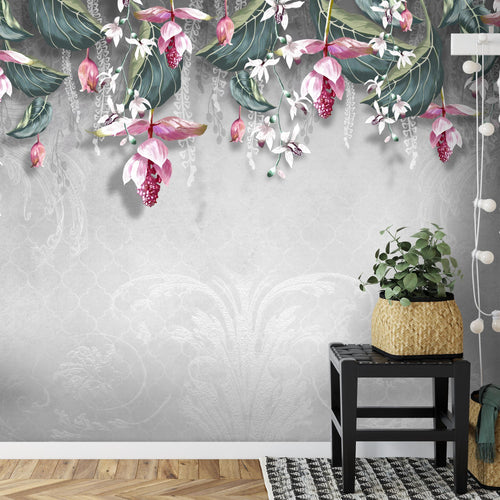 Novart Fototapeten 396 x 280 cm Blumen Blätter - Vlies Wanddekoration Wohnzimmer Schlafzimmer - Deutsche Manufaktur - beige N9122012c