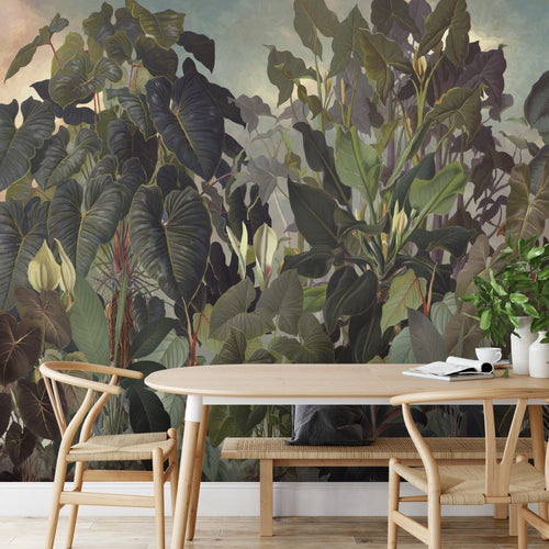 Novart Fototapeten 396 x 280 cm Dschungel - Vlies Wanddekoration Wohnzimmer Schlafzimmer - Deutsche Manufaktur - tropische Blätter Grün N9126012a