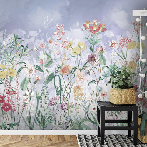 Novart Fototapete Blumen 396 x 280 cm Wandtapete Blumenwiese Blau Wohnzimmer Schlafzimmer - N9130012a