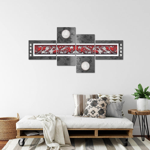 Runa Art Wandbilder Set XXL Abstrakt Wohnzimmer Schlafzimmer Grau Rot 4 Teilig - Made in Germany - 102945a