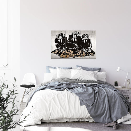 Runa Art Wandbilder Street Art Affen Bild XXL Loft Wohnzimmer Grau Duke of Lancaster UK 120 x 80 cm 3 Teilig 303431b