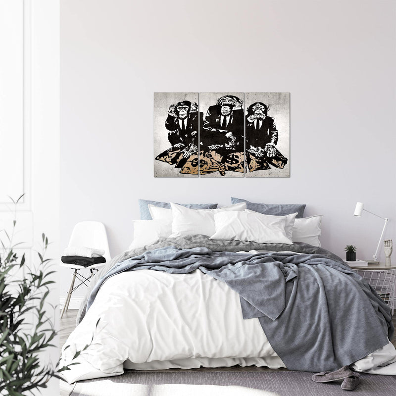 Runa Art Wandbilder Street Art Affen Bild XXL Loft Wohnzimmer Grau Duke of Lancaster UK 120 x 80 cm 3 Teilig 303431b
