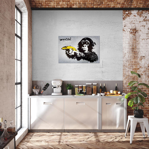 Runa Art Bild Monkey Banana Gun Modern Wandbilder Loft Wohnzimmer 1 Teilig - Made In Germany - Street Art Graffiti Grau Flur 302815a
