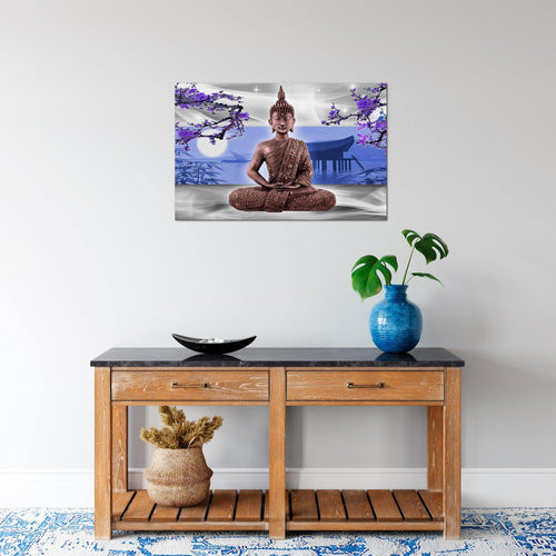 Runa Art Bild Buddha Feng Shui Modern Wandbilder Wohnzimmer Schlafzimmer 1 Teilig - Made In Germany - Bambus Blau Grau Flur 504915b