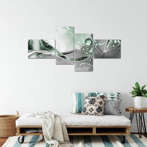 Runa Art Wandbilder Set XXL Abstrakt Wohnzimmer Schlafzimmer Silber Grün 4 Teilig - Made in Germany - 109145b
