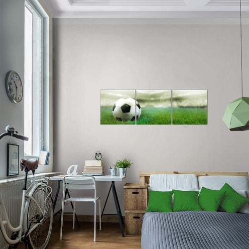 Runa Art - Bilder Fussball 120 x 40 cm 3 Teilig Wandbild auf Vlies Leinwand Grau Mehrteilig Modern 402433a